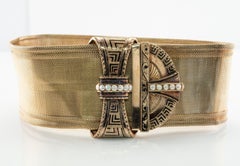 Victorian 16K Gold Mesh Cuff Bracelet with Seed Pearls, Circa 1890s