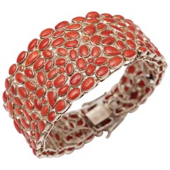 Bracelet Mosaic of Italian Coral Set in Sterling Silver