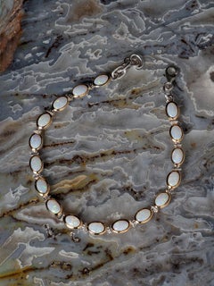 Bracelet opal 17 Natural Australian White Opals in Sterling Silver 18K Gold gift