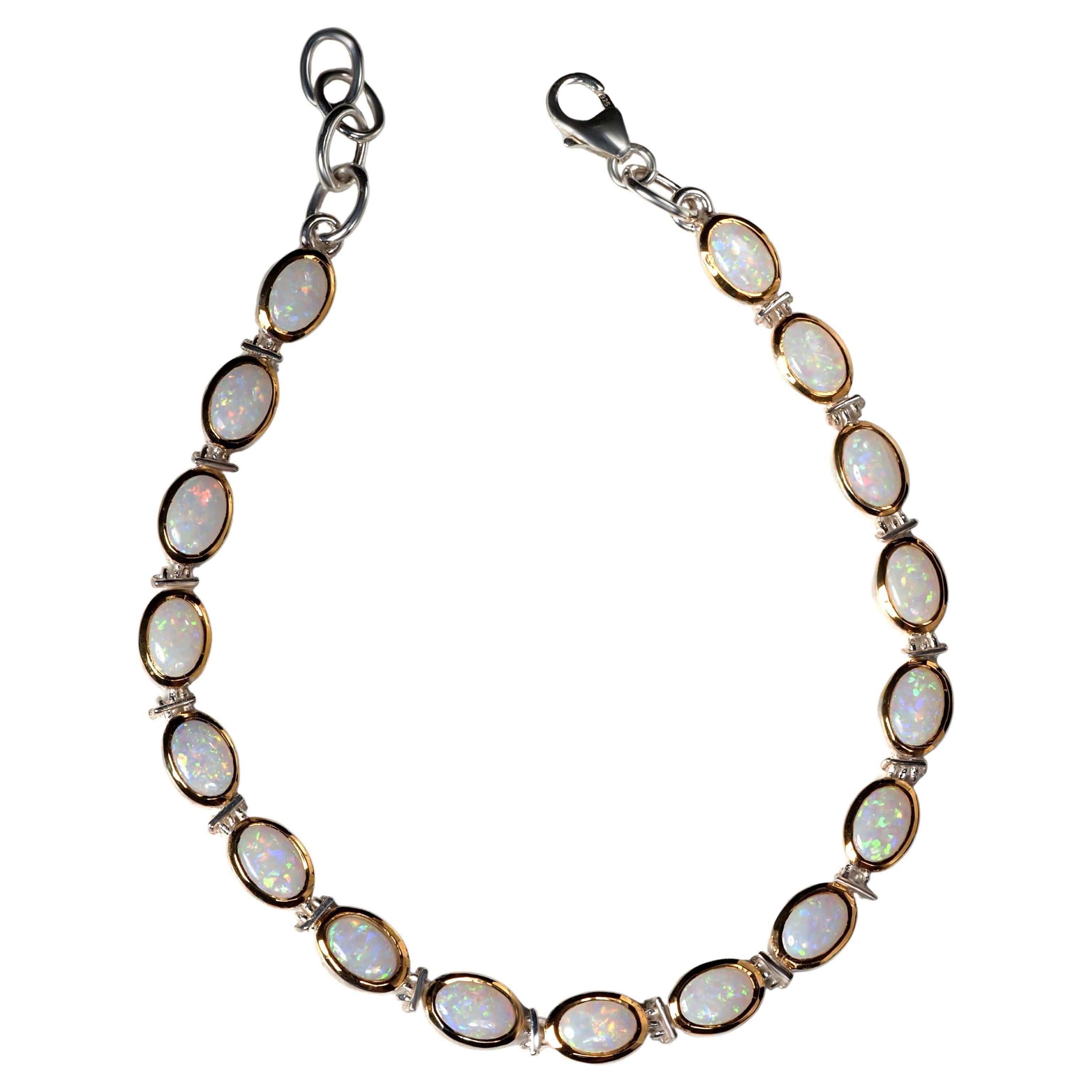 Bracciale opale 17 Opali bianchi australiani naturali in argento sterling e oro 18 carati regalo