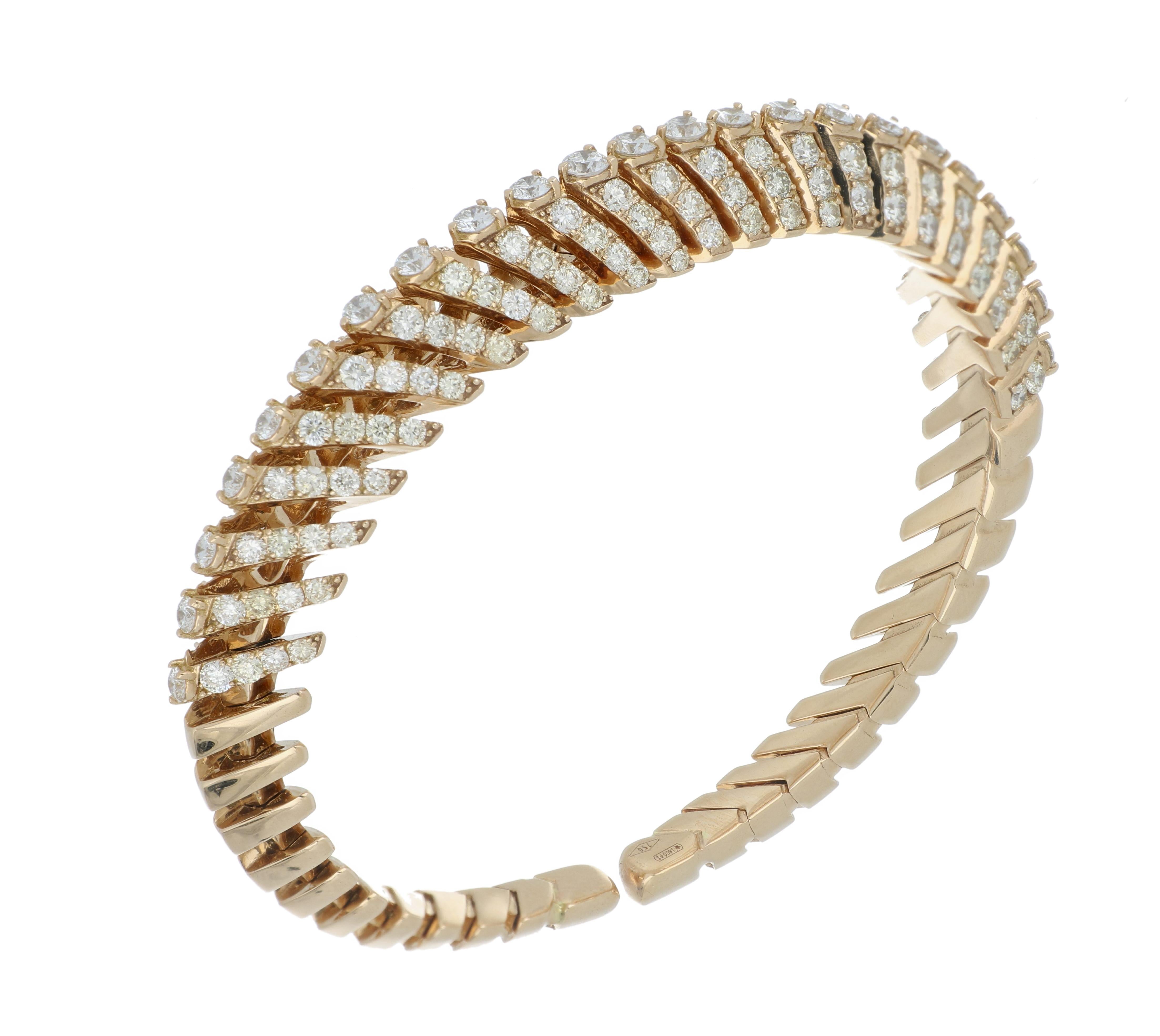Bracelet Rose Gold 18 Karat with Cream and White Diamonds Color G VS, Handmade In New Condition For Sale In SESTO FIORENTINO, IT