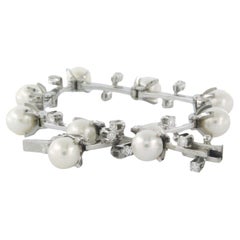 Bracelet set with pearl and diamonds 18k white gold