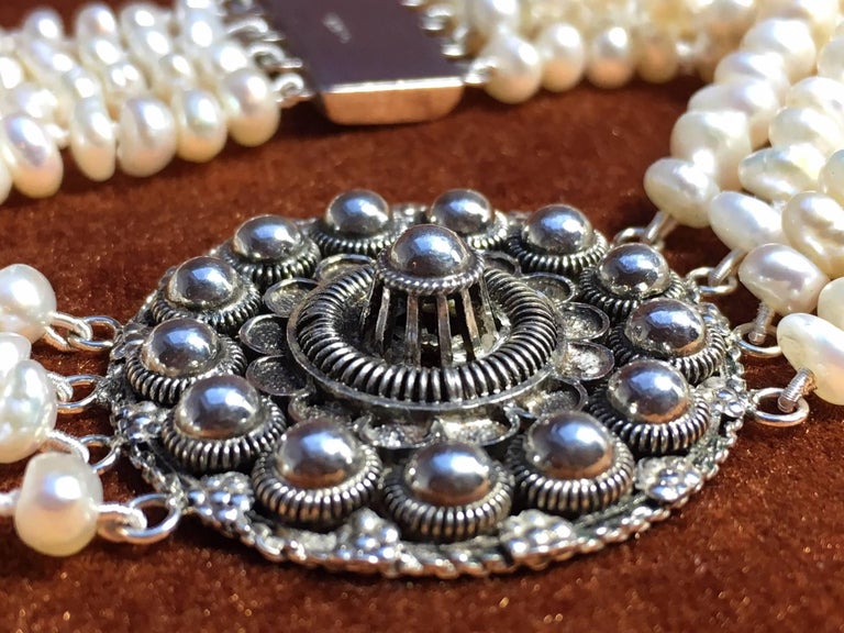 Bracelet, antique silver Dutch ornament, 1900, pearls at 1stdibs