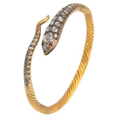 Antique Bracelet Snake Diamond and Gold