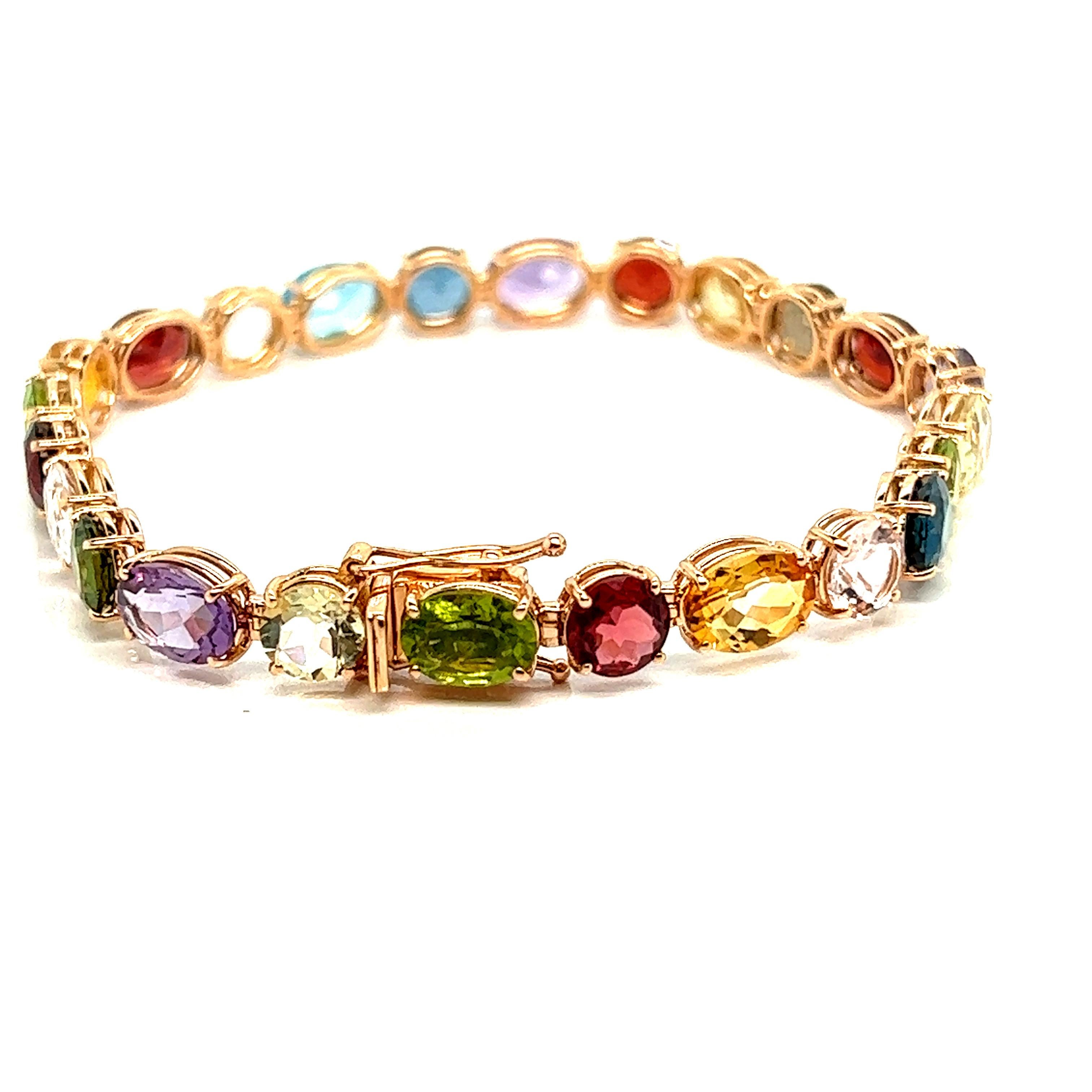 Art déco Bracelet en or rose 18 carats avec pierres semi-précieuses douces et multicolores en vente
