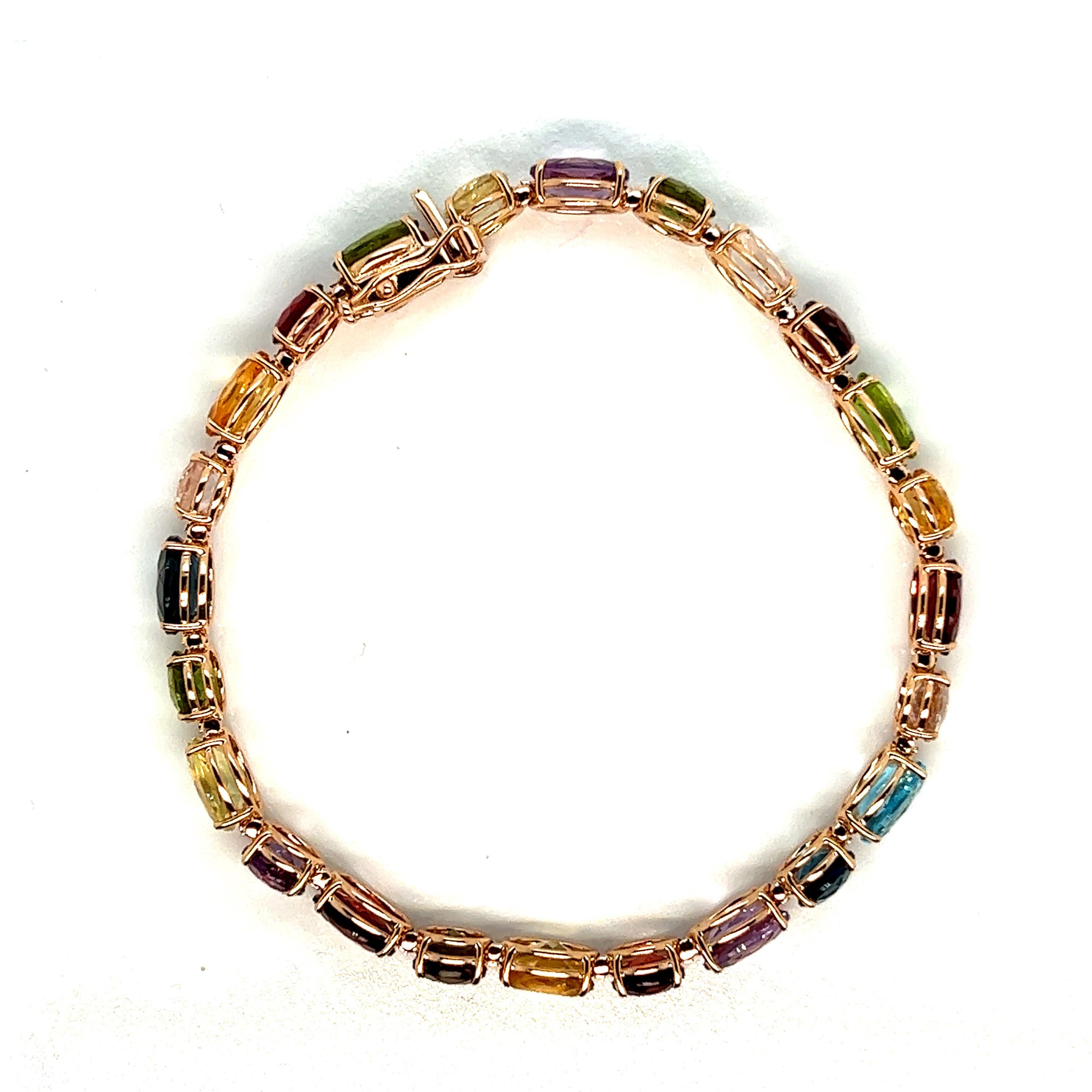 Taille princesse Bracelet en or rose 18 carats avec pierres semi-précieuses douces et multicolores en vente