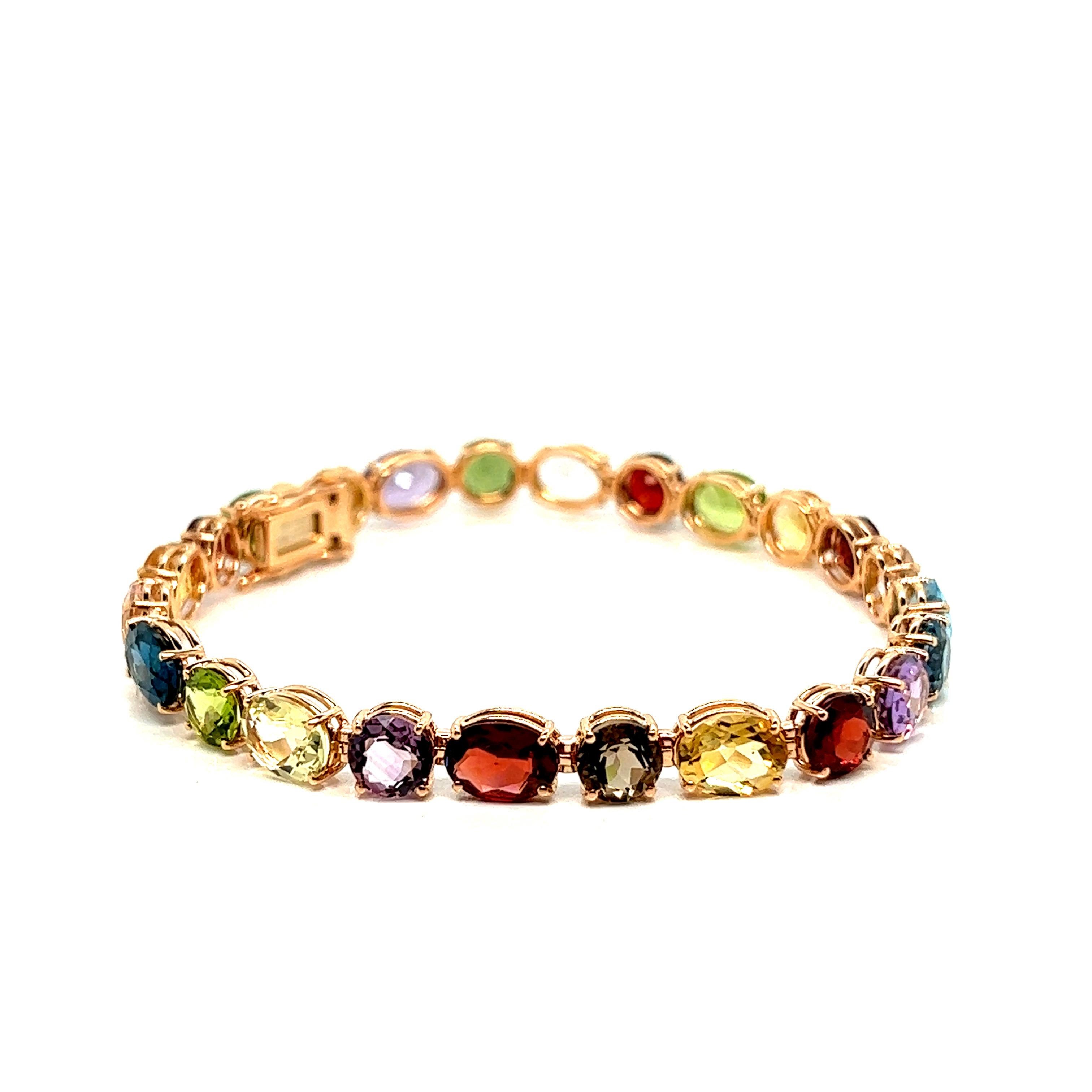 Bracelet en or rose 18 carats avec pierres semi-précieuses douces et multicolores Neuf - En vente à Vannes, FR