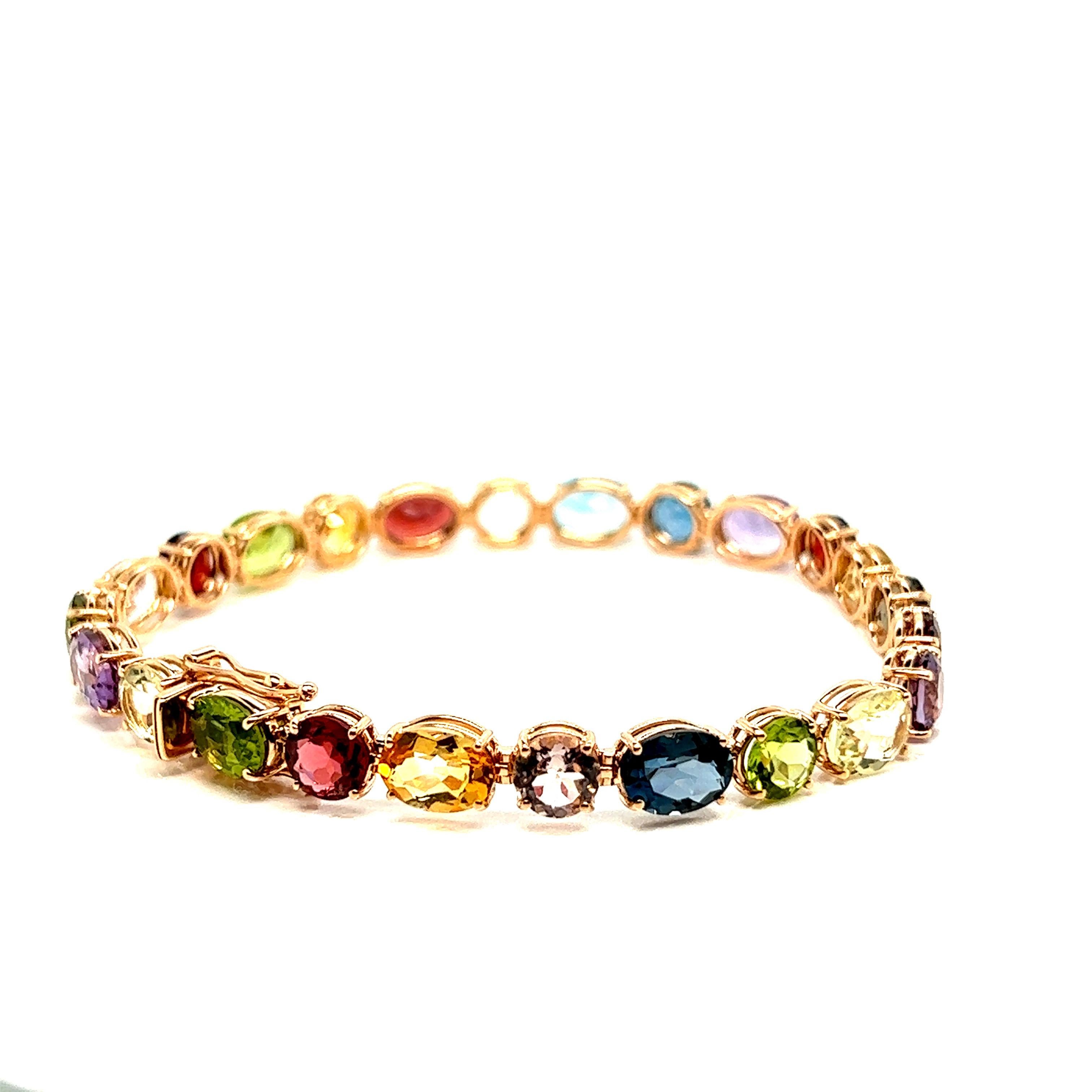 Art Deco Bracelet Soft, Multicolored Semi-Precious Stones 18k Pink Gold For Sale