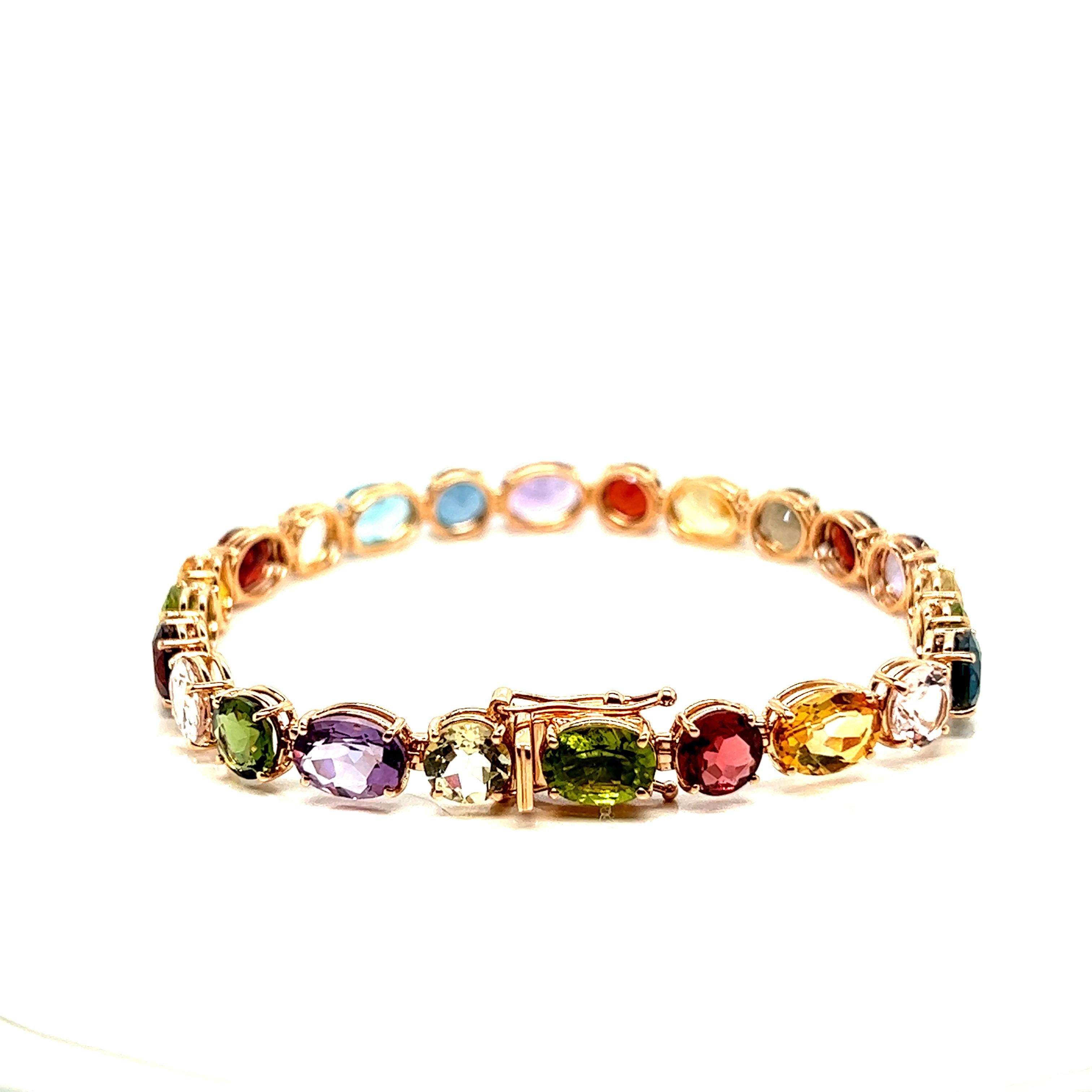 Princess Cut Bracelet Soft, Multicolored Semi-Precious Stones 18k Pink Gold For Sale