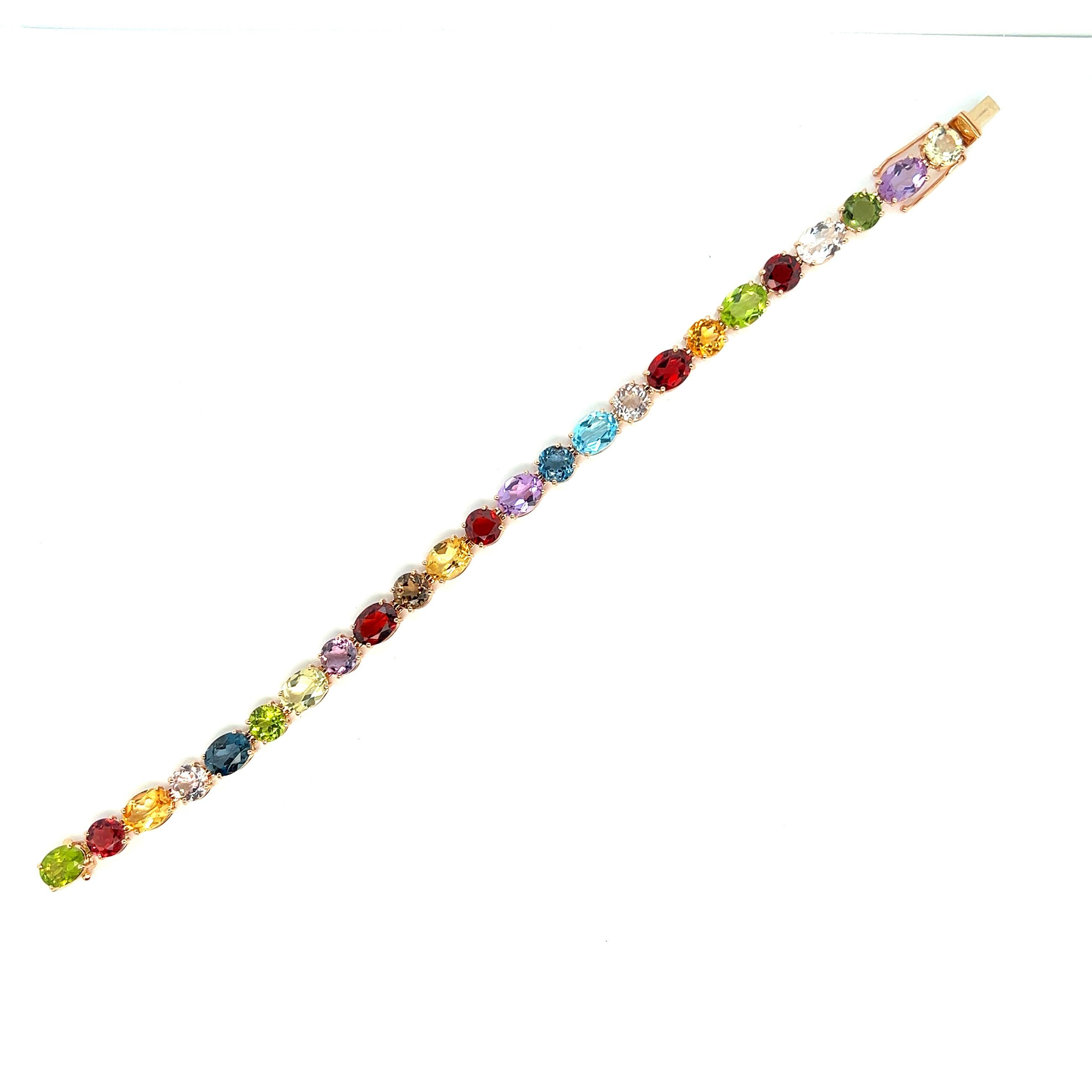 Bracelet en or rose 18 carats avec pierres semi-précieuses douces et multicolores en vente 2