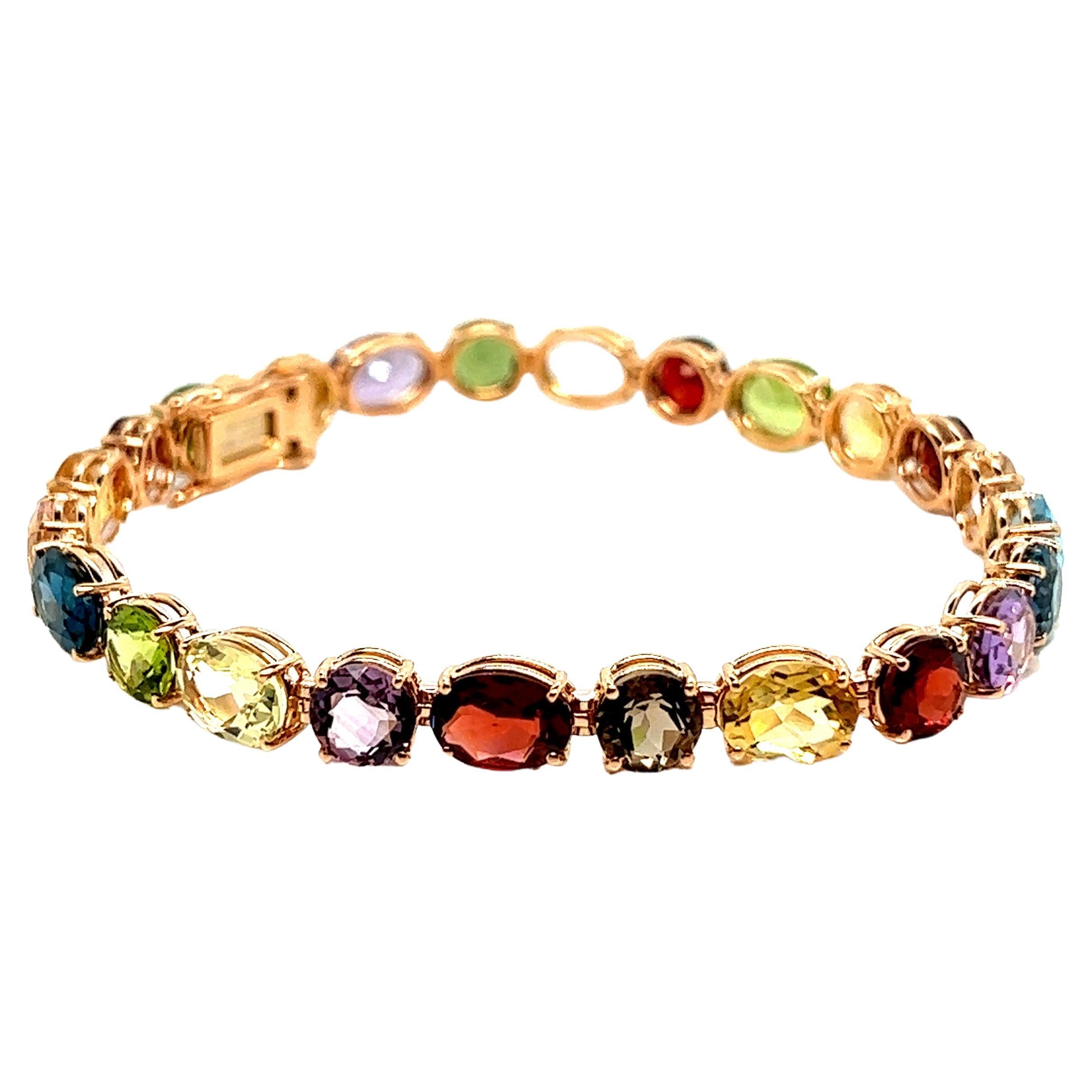 Bracelet en or rose 18 carats avec pierres semi-précieuses douces et multicolores en vente