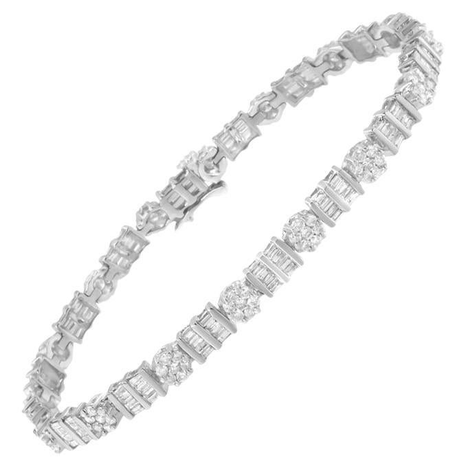 Bracelet tennis en or blanc 14 carats avec grappes de diamants