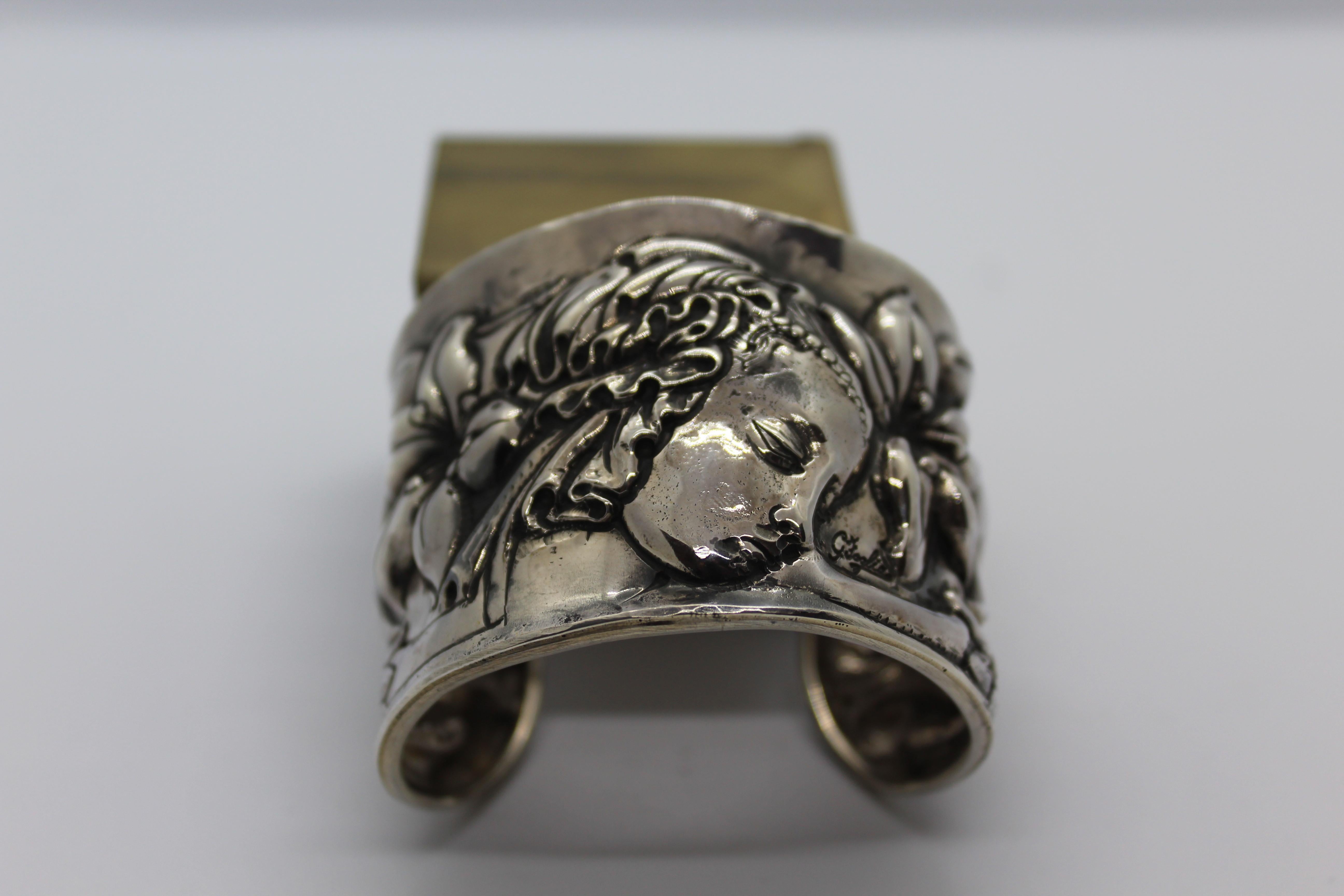 Women's Cuff Bracelet, Sterling Silver, Venere, Handmade, Italy  For Sale