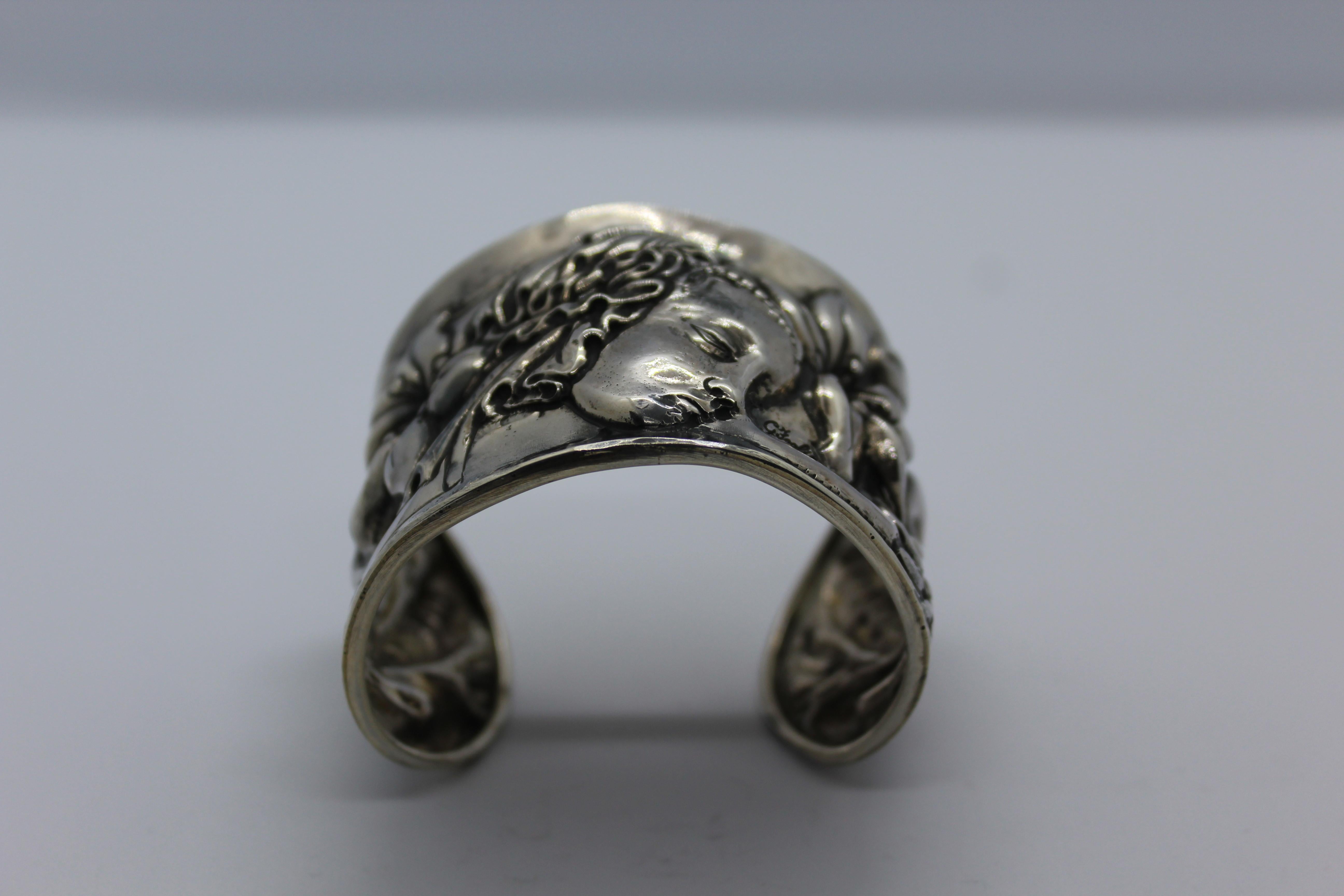 Manschettenarmband, Sterlingsilber, furniert, handgefertigt, Italien im Angebot 1