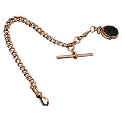 Bracelet, Victorian 9KT Gold Albert Chain with Bloodstone and Carnelian Swivel