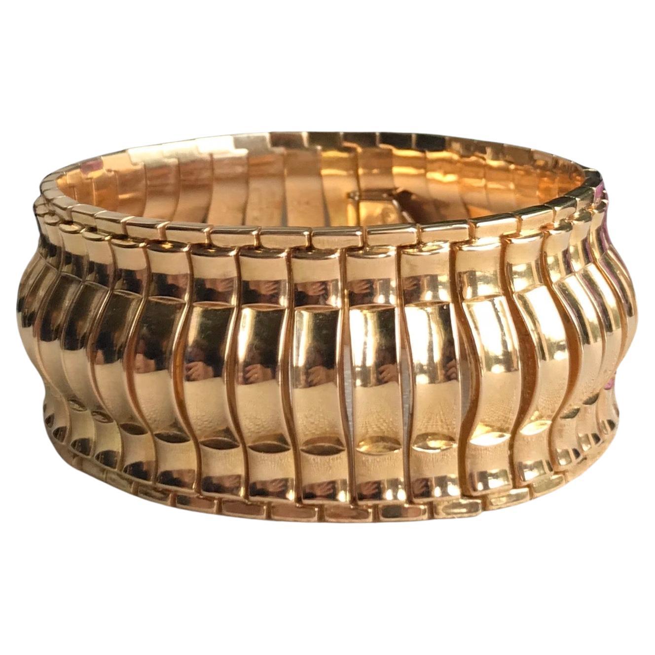 Bracelet Vintage 1960s in 18 Carat Yellow Gold Wavy Mesh
