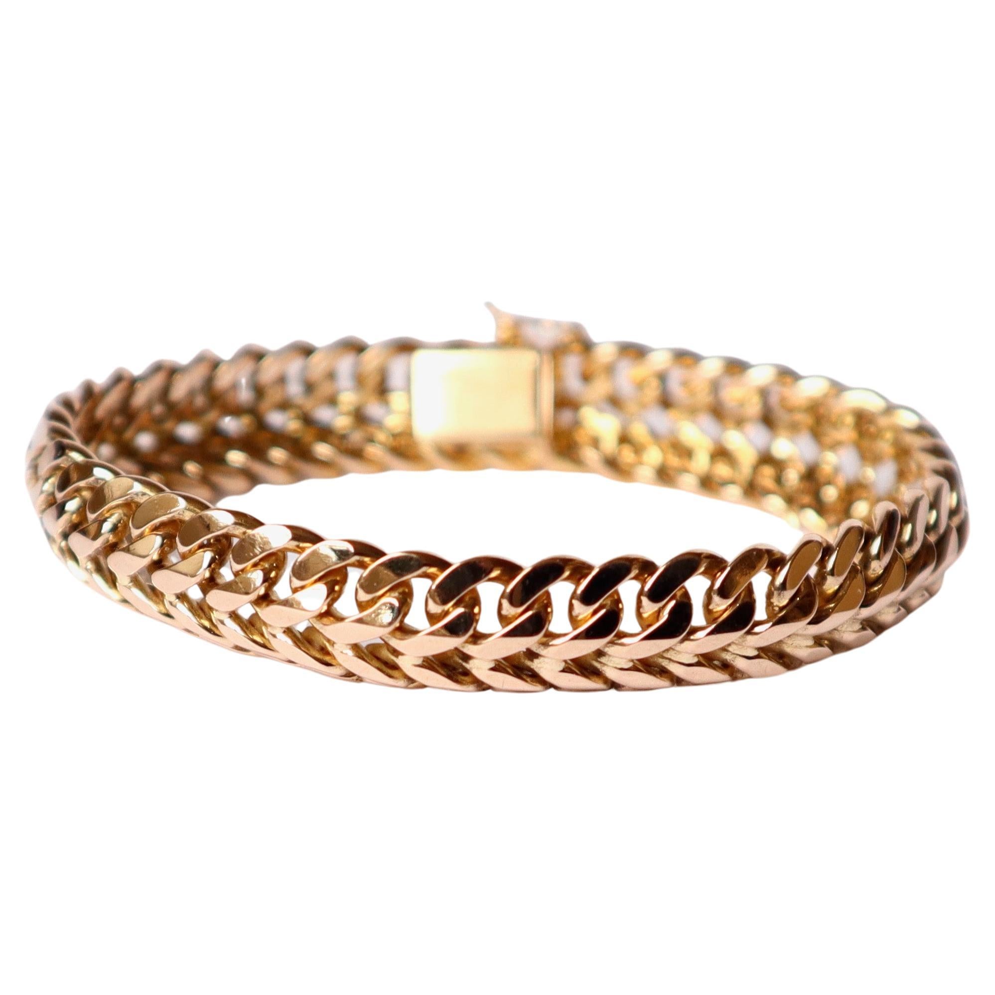 Bracelet Vintage circa 1960 in 18 Karat Yellow Gold Double Links Gourmette For Sale