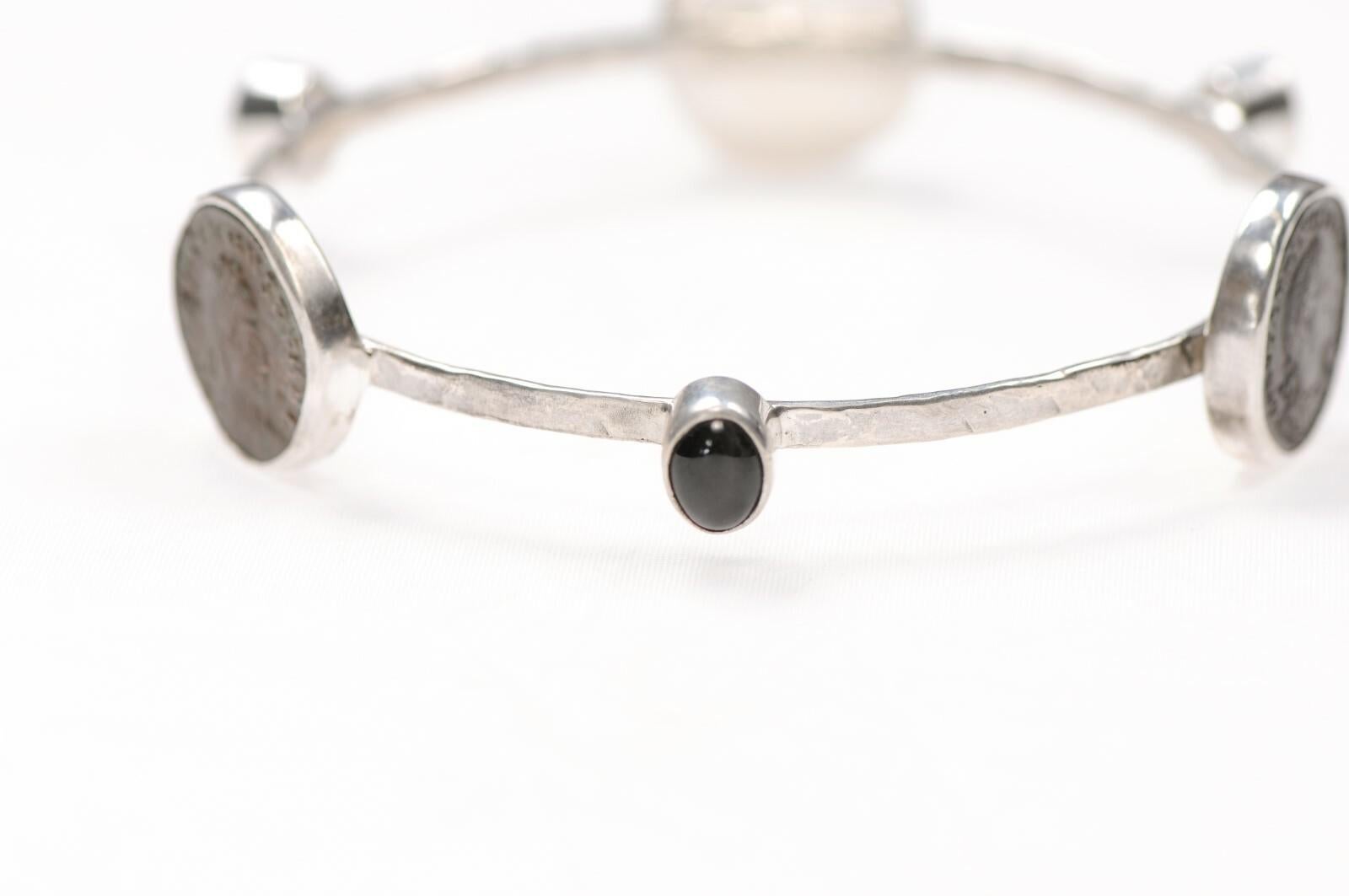Elegant Bracelet w/ 3 Roman Coins in Sterling Silver In Excellent Condition For Sale In Atlanta, GA