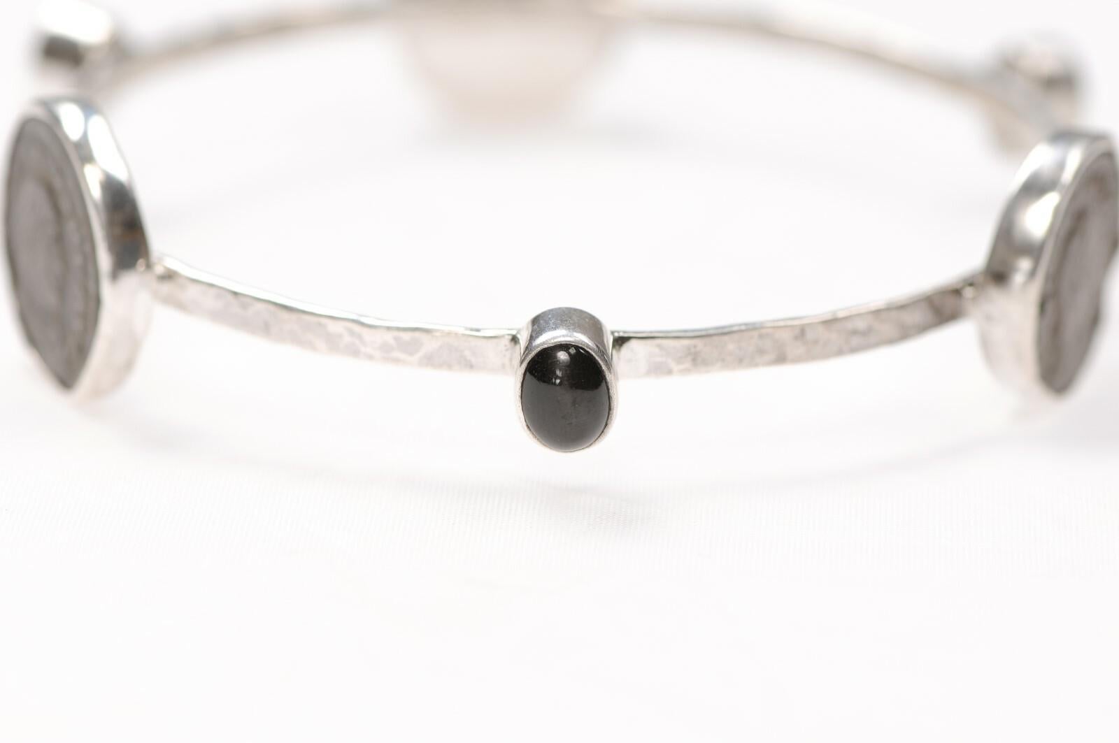 Women's or Men's Elegant Bracelet w/ 3 Roman Coins in Sterling Silver For Sale