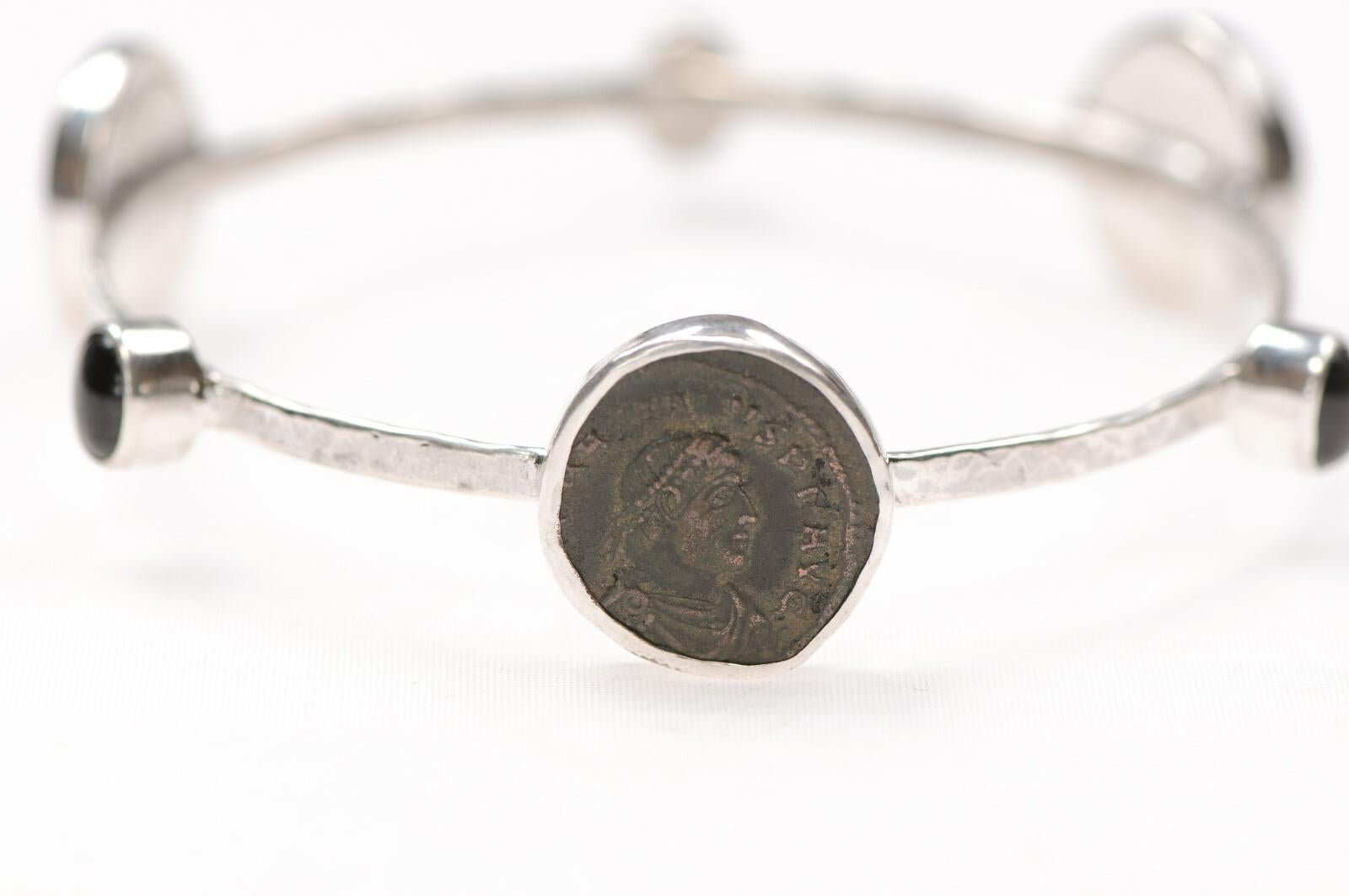 Elegant Bracelet w/ 3 Roman Coins in Sterling Silver For Sale 1