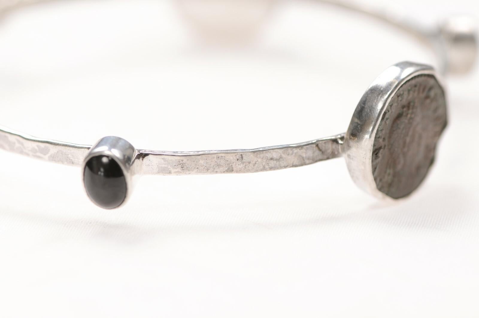Elegant Bracelet w/ 3 Roman Coins in Sterling Silver For Sale 3