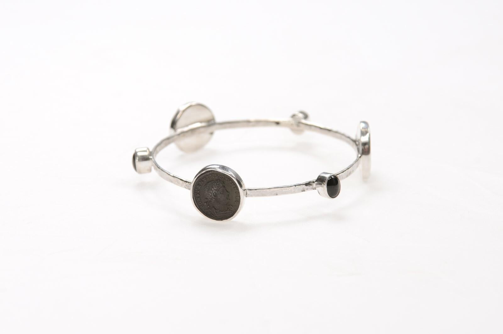 Elegant Bracelet w/ 3 Roman Coins in Sterling Silver For Sale 4