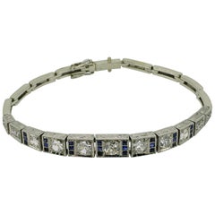 Antique Bracelet, White Gold, Art Deco, Diamond, Sapphire, 1925
