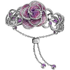 Bracelet White Gold White Diamonds Sapphires Handdecorated with MicroMosaic