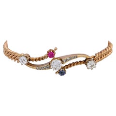Bracelet with 3 Large Diamonds, Ruby, Sapphire and Diamond Roses