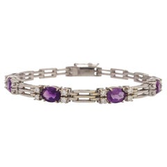Bracelet with 4 Amethysts and 16 Brilliant-Cut Diamonds Totaling Approx. 1.1 Ct