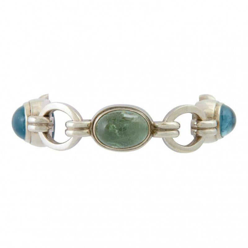 Bracelet with 5 Oval Beryl / Aquamarine Cabochons For Sale