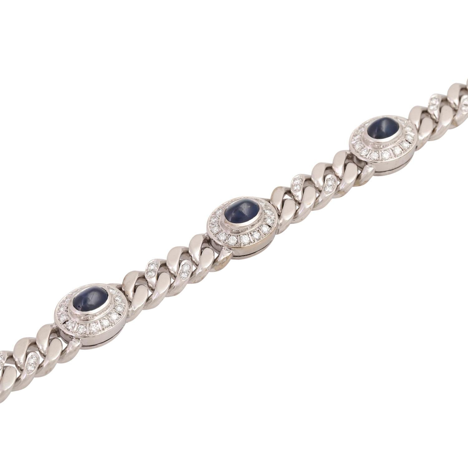 Women's Bracelet with 5 Sapphire Cabochons and Brilliant-Cut Diamonds For Sale