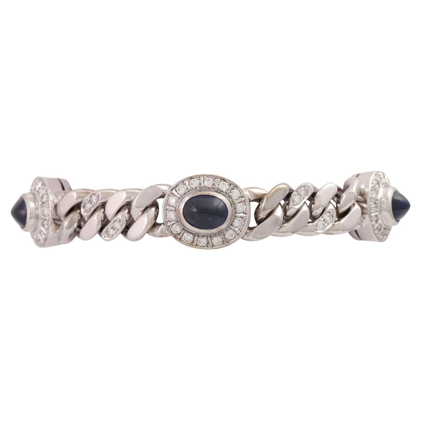 Bracelet with 5 Sapphire Cabochons and Brilliant-Cut Diamonds For Sale