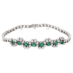 Bracelet with 8 Emeralds Total Approx. 1.09 Ct and Brilliant-Cut Diamonds Total
