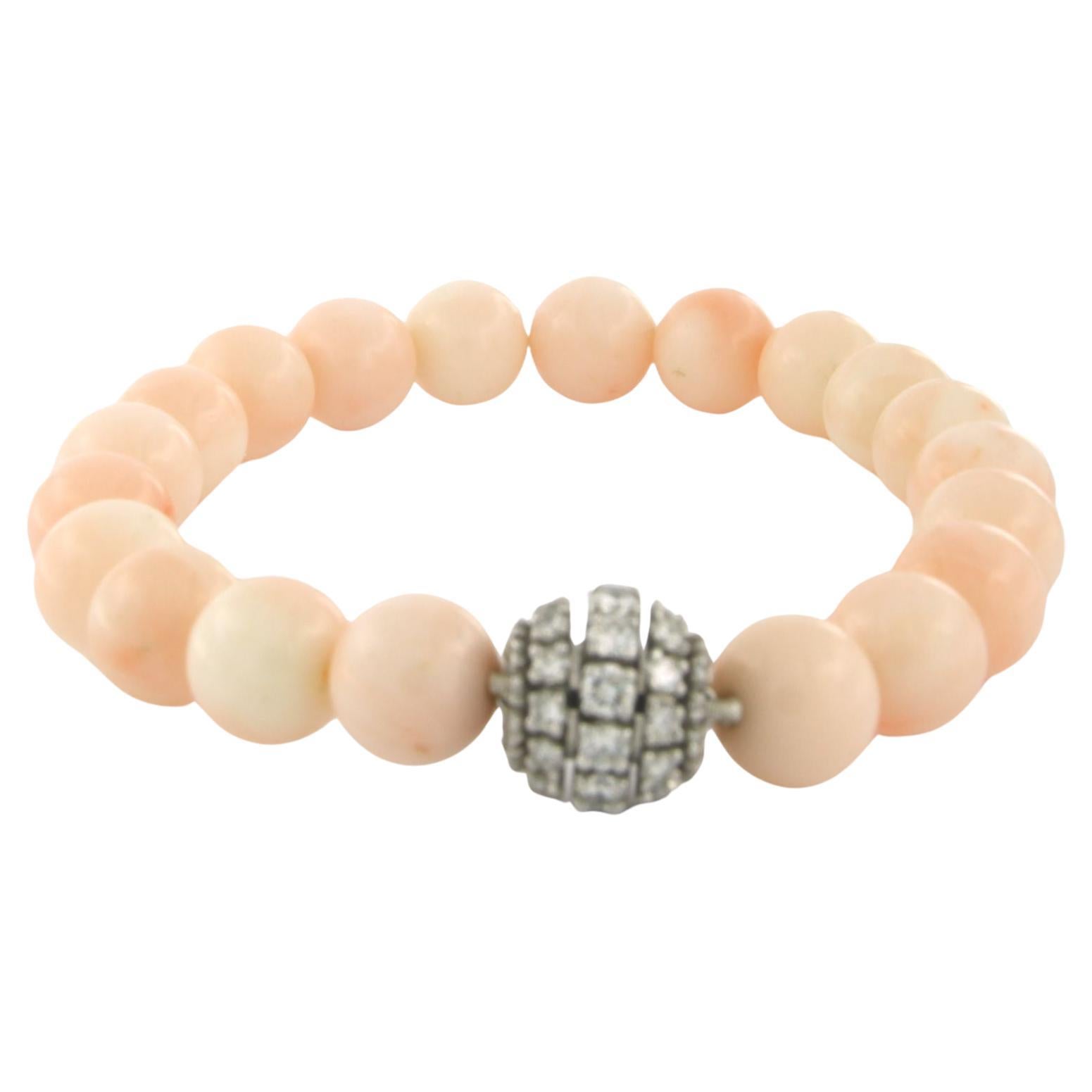 Bracelet avec perle d'agate et cadenas avec diamants or blanc 14k