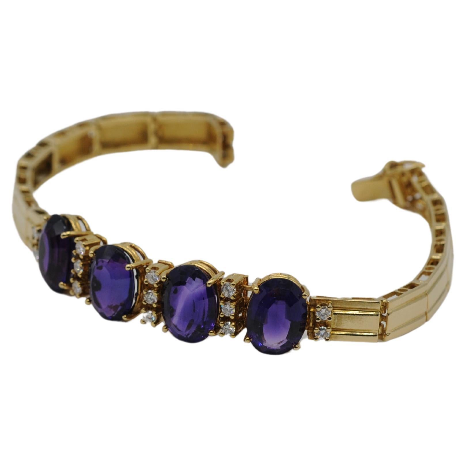 Bracciale con ametiste e diamanti in oro 18 carati in vendita 4