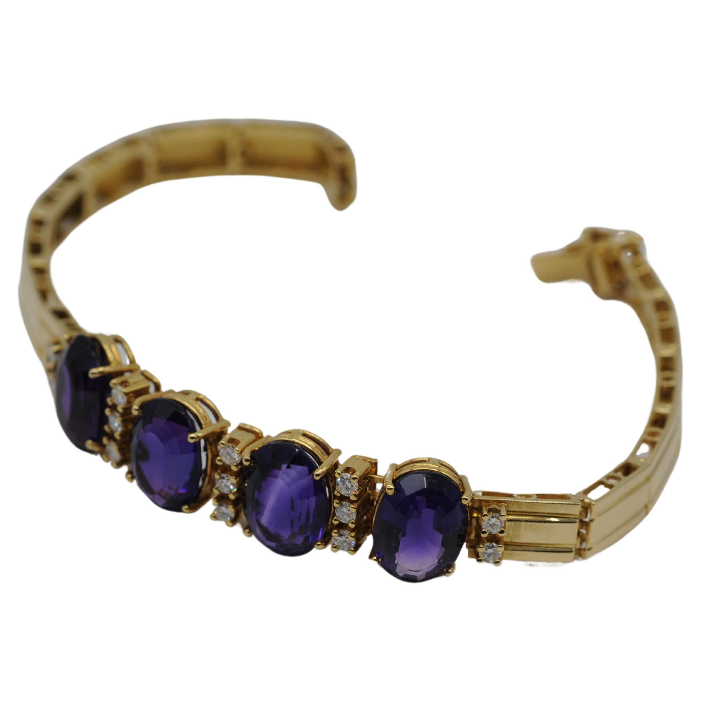 Bracelet en or 18 carats avec améthystes et diamants en vente 6