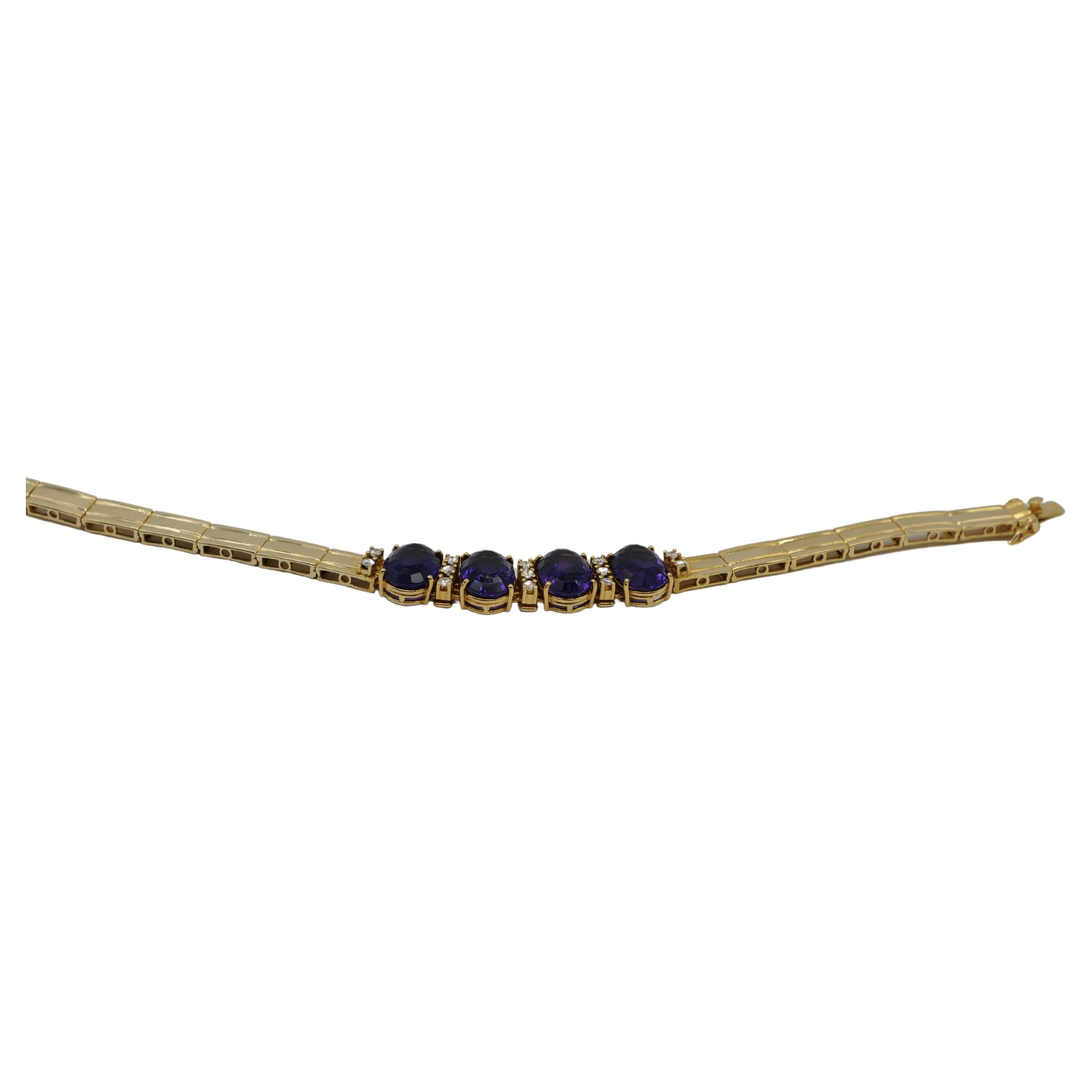 Bracelet with amethysts and diamonds in 18k gold In Good Condition For Sale In Berlin, BE