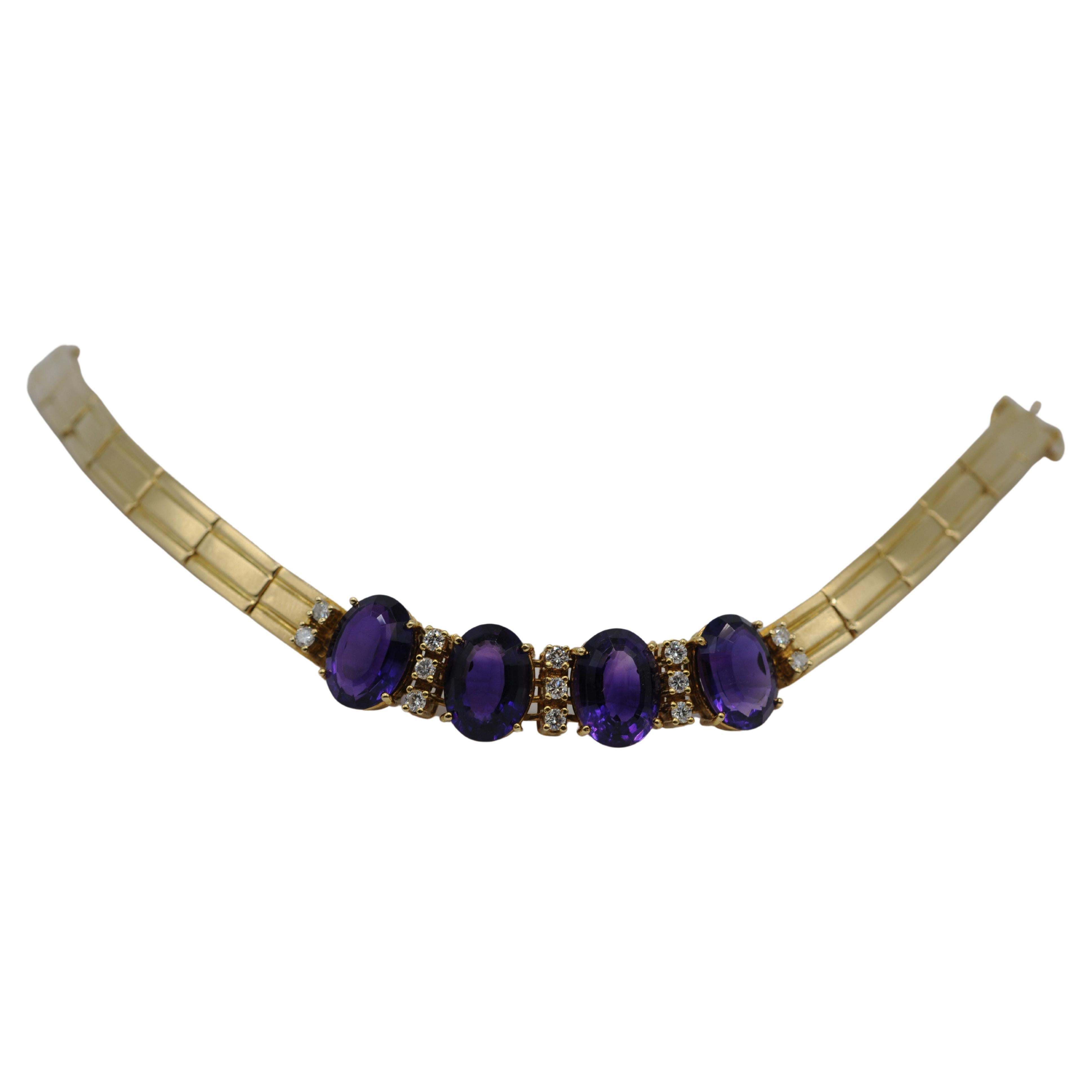 Bracelet with amethysts and diamonds in 18k gold For Sale