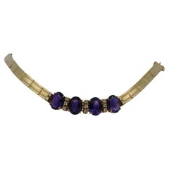 Retro Bracelet with amethysts and diamonds in 18k gold