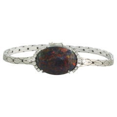 Vintage Bracelet with black opal and diamonds 14k white gold