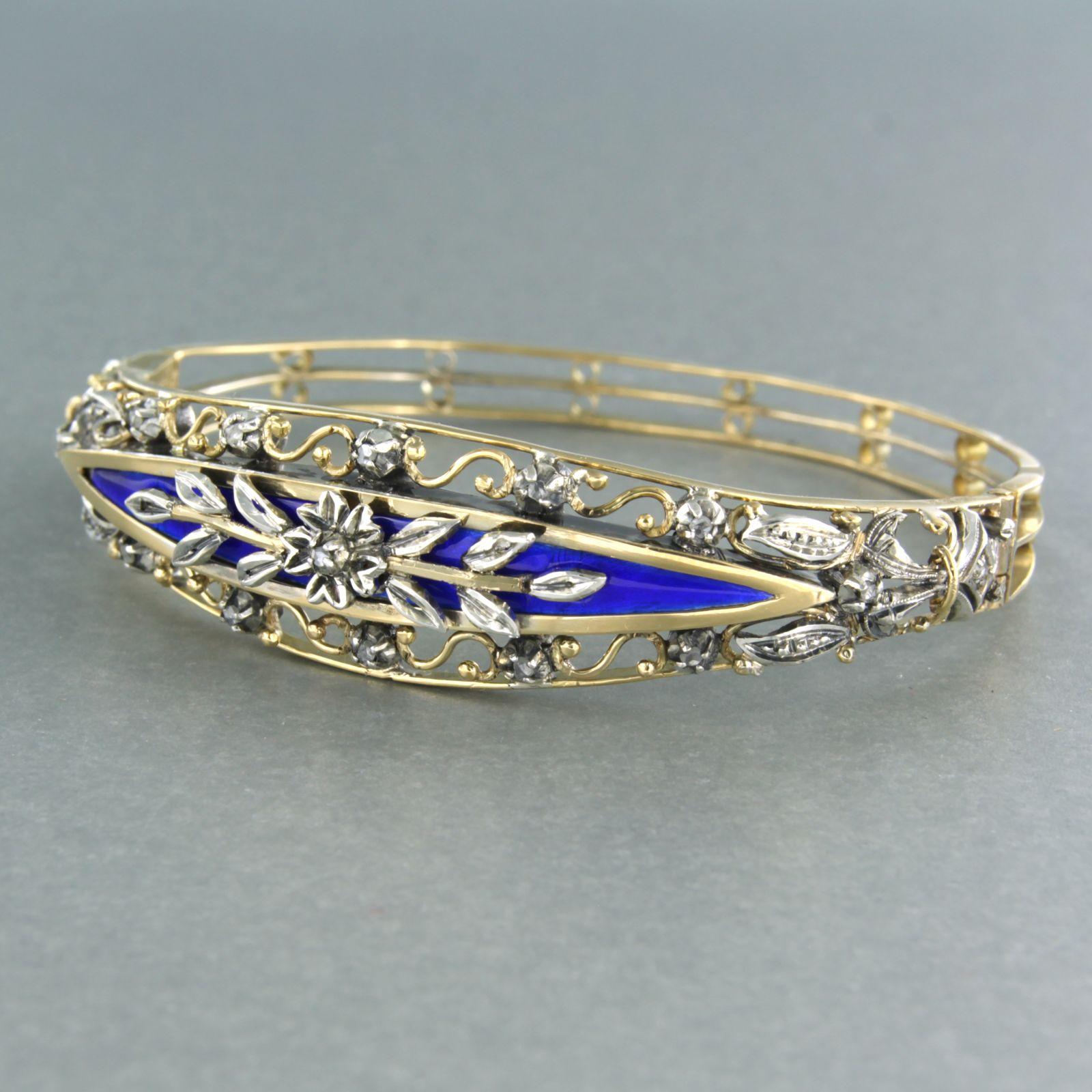 Armband mit blauer Emaille und Diamanten 18k Gold mit Silber (Frühviktorianisch) im Angebot