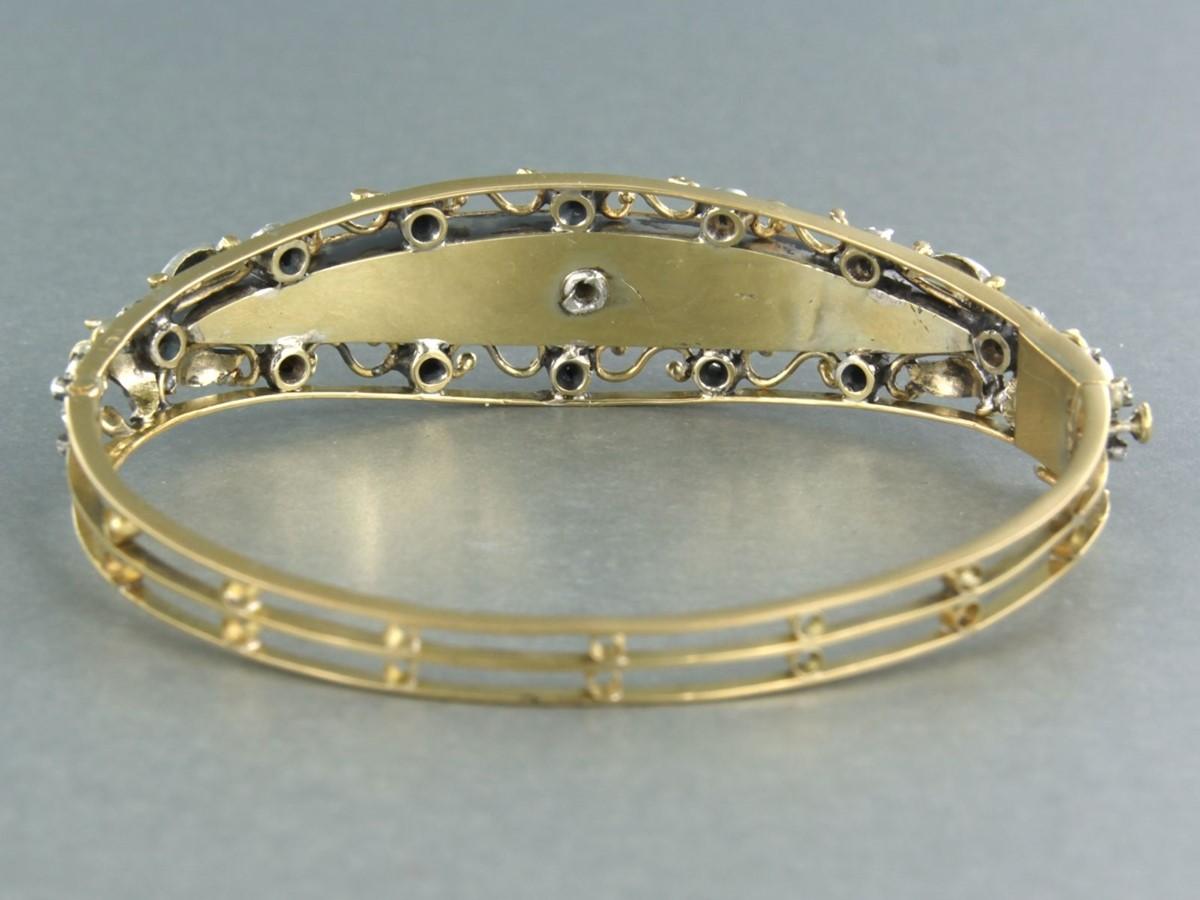 Taglio a rosa Bracciale con smalto blu e diamanti in oro 18 carati e argento in vendita