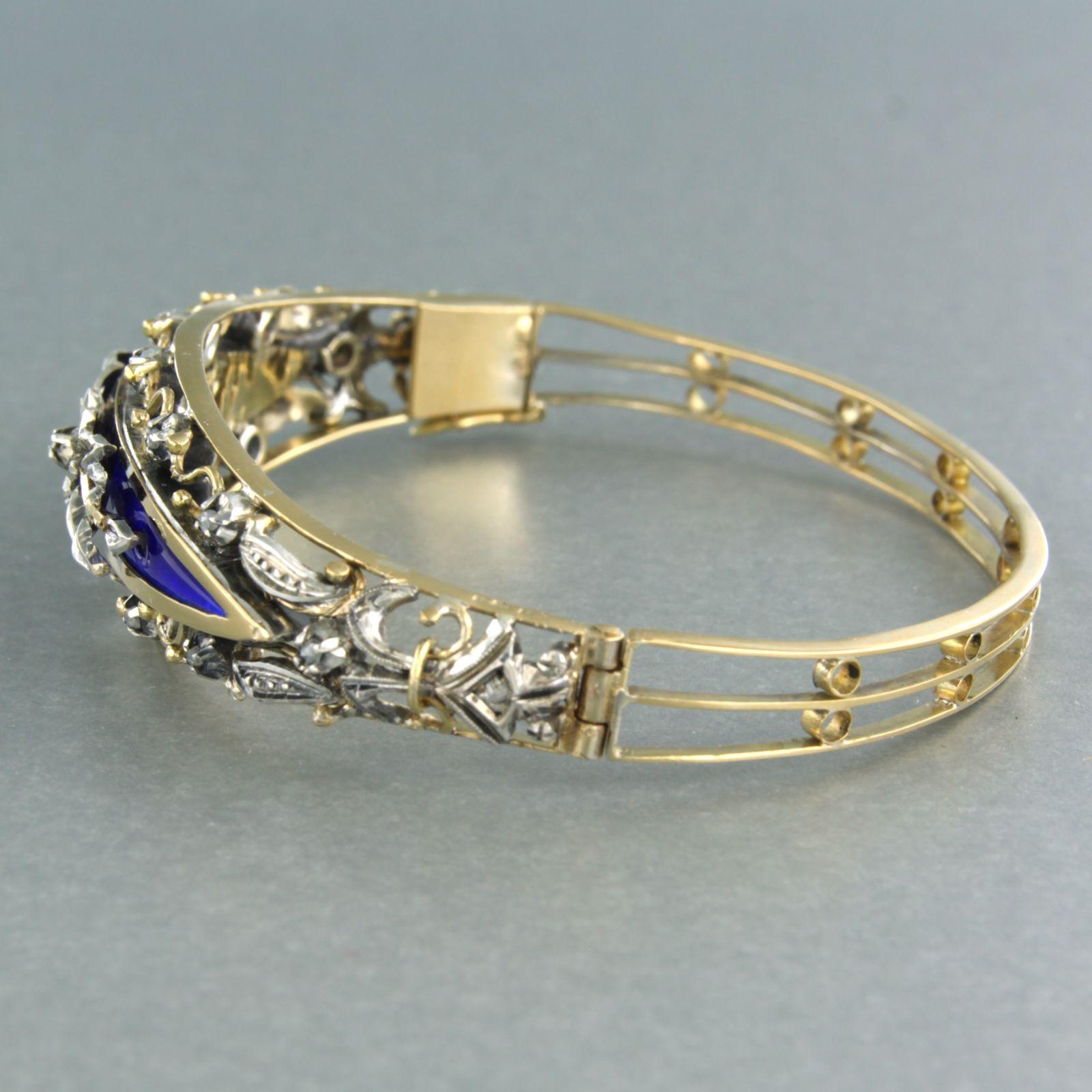 Bracelet with blue enamel and diamonds 18k gold with silver In Good Condition For Sale In The Hague, ZH