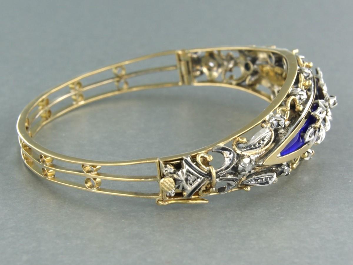 Bracciale con smalto blu e diamanti in oro 18 carati e argento In condizioni ottime in vendita a The Hague, ZH
