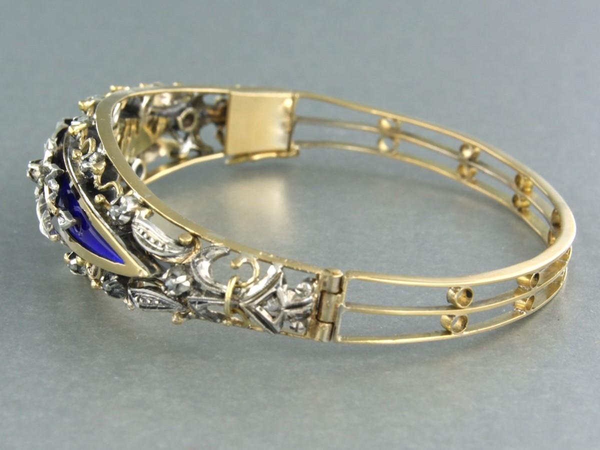 Donna Bracciale con smalto blu e diamanti in oro 18 carati e argento in vendita