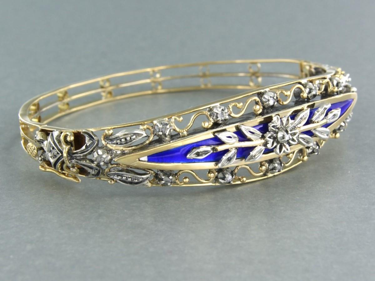 Bracciale con smalto blu e diamanti in oro 18 carati e argento in vendita 1
