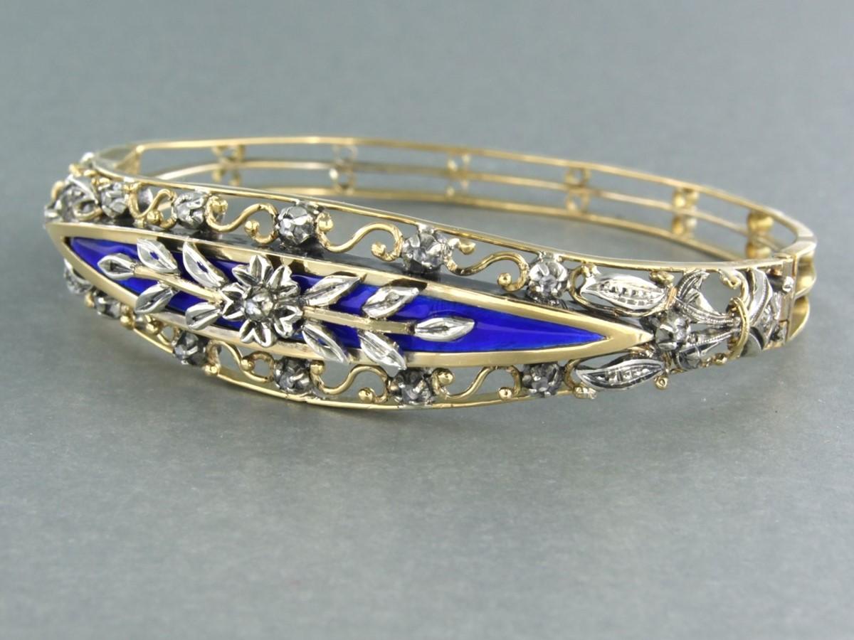 Bracciale con smalto blu e diamanti in oro 18 carati e argento in vendita 2