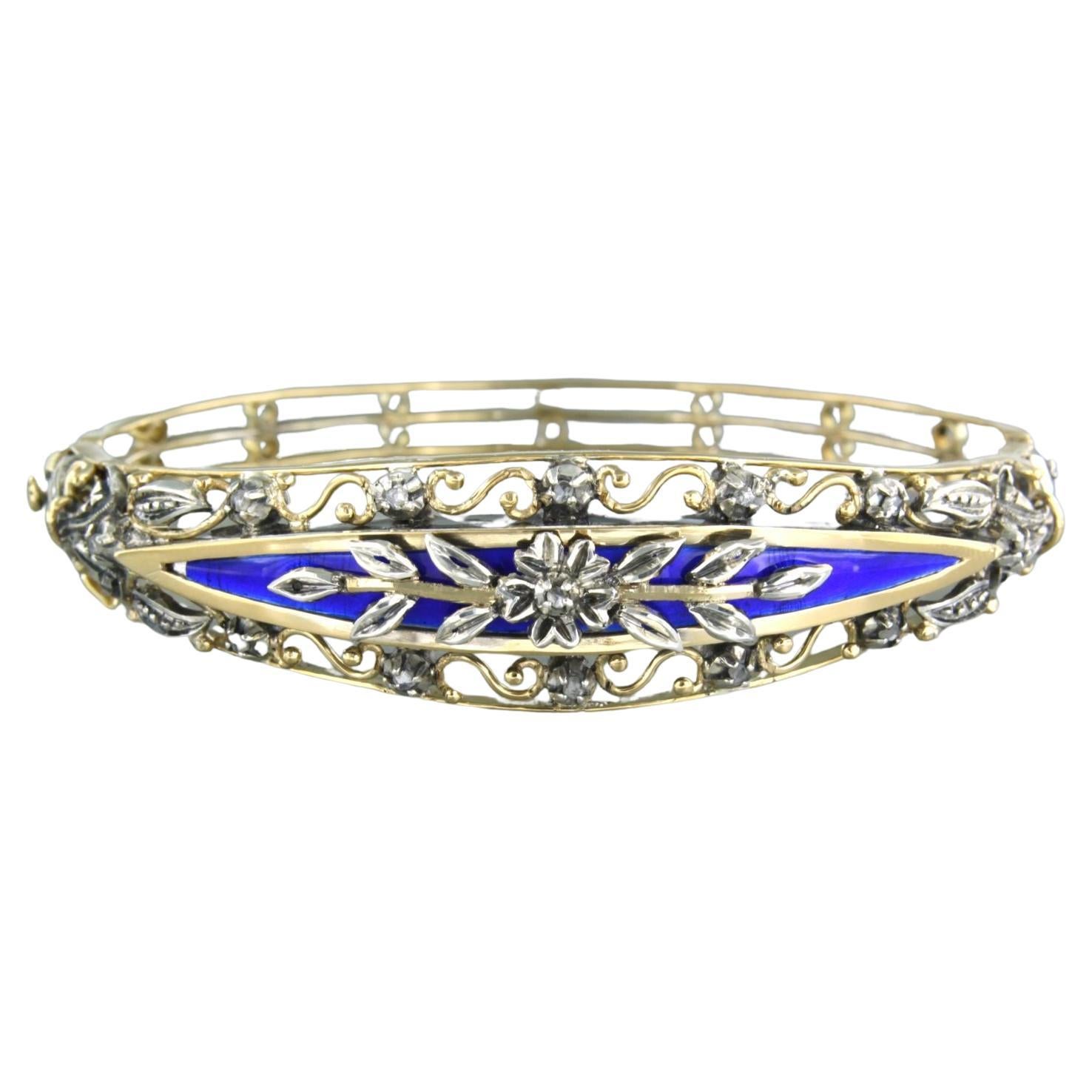 Bracelet with blue enamel and diamonds 18k gold with silver For Sale