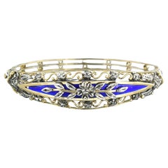 Antique Bracelet with blue enamel and diamonds 18k gold with silver